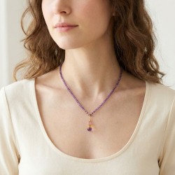 Κολιέ με Κ14 χρυσά στοιχεία και Amethyst - F126805AM